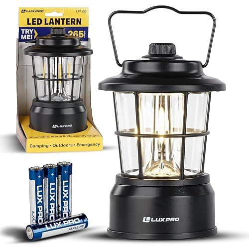 LUXPRO Retro LED Lantern - Battery-Powered Emergency Lantern - Water Resistant - Bright LED Lamp for Indoor & Outdoor Use - Use for Tents, Hiking or Hurricane Prep (Black, Pack of 1) - Image 1