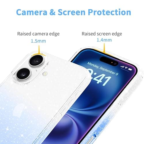 JJGoo Compatible with iPhone 16 Plus Case Clear Glitter, Sparkle Soft TPU Transparent Shockproof Women Girls Slim Bling Sparkly Bumper Cover Phone Case for iPhone 16 Plus 6.7-Inch, Gradient Blue thumbnail 4