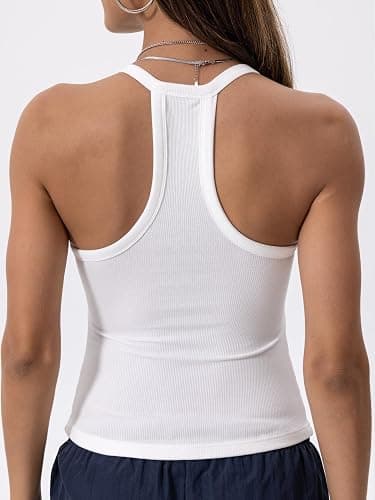 Danysu V Neck Racer Back Tank Top for Women Padded Ribbed Long Tank Fitted Basic Cami Tops thumbnail 2