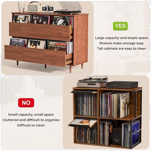 BROTTAR 47.2" Large Record Player Stand, Vinyl Record Storage Cabinet,Brown | Fit 7“/10"/12" Vinyl Record, Mid Century Turntable Stand, Media Cabinet with 6 DVD Drawers for Living Room, Music Corner thumbnail 8