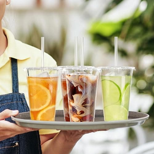 Dealusy 100 Pack - 20 oz Clear Plastic Cups with Lids and Straws, Sturdy & Food Safe Iced Coffee Cups with lids, Disposable Plastic Smoothie Cups for Cold Drinks thumbnail 7