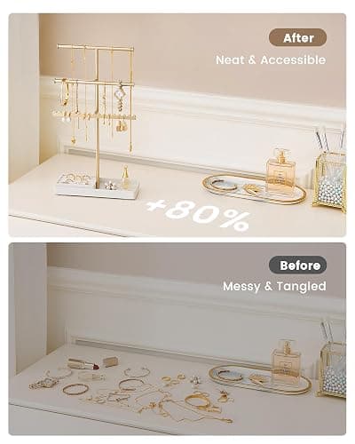Lolalet 3-Tier Jewelry Organizer Stand, Metal Jewellery Holder, Dresser Display Rack for Necklace Earring Bracelets Rings, Gift for Women Girls -Gold thumbnail 5
