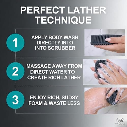 Avilana Premium Silicone Body Scrubber - Trusted Since 2017 - SGS Certified Food Grade Dual Sided Bath Brush, Quick-Dry Exfoliating Loofah Alternative, Massage Brush Sensitive Skin Women Men thumbnail 8