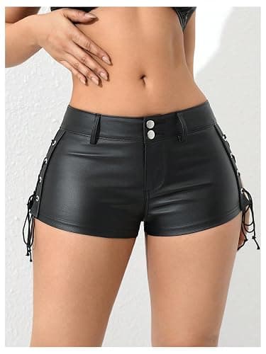 Floerns Women's Y2K Sexy High Waisted Faux Leather Shorts Drawstring Lace Up Festival Rave Shorts thumbnail 4