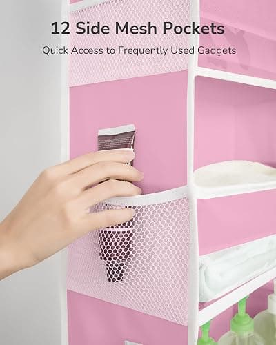 ULG Over The Door Organizer with 6 Large Pockets 12 Side Pockets, 50lbs Weight Capacity Door Hanging Storage Organizer for Bedroom, Bathroom, Pantry, Nursery Storage, Pink thumbnail 5