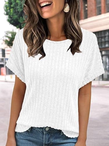 AUTOMET Women Shirts Fall Sweaters Regular Fit Short Sleeve Tunic Tops 2025 Dressy Casual Business Blouses - White - Small thumbnail 6