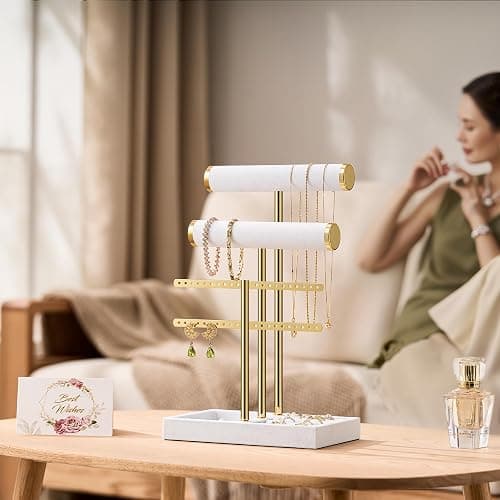 Josmimic Bracelet Holder Jewelry Organizer Display - 3 Tier T Bar Velvet Stand, Black Jewelry Storage for Bracelet, Necklaces, Earrings, Rings, Watches thumbnail 5