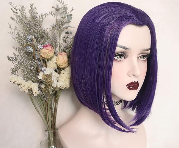 YOGFIT Women's Teen Superhero Purple Short Straight Wig with Widow's Peak Synthetic Cosplay Wig for Halloween Costume Party Anime Wig thumbnail 6