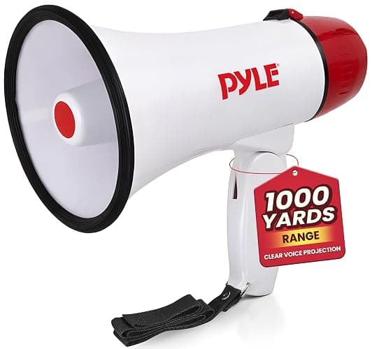Pyle 20W Megaphone Bullhorn - 5.4'' x 8.6'' Portable Megaphone, Projection Range 1000 Sq. Yards, Voice Talking & Siren Alert, Shoulder Strap, Battery Operated, (White) - Image 1