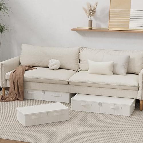 ENUMAIL Underbed Storage Container, Foldable Under Bed Bins, Wardrobe Organisers with Lid for Organizing Clothes, Sheets, Blankets, Comforter, 23.6x11.8x5.9in, Beige, 2 Pack - 23.6x11.8x5.9in(2 Pack) - Beige thumbnail 5