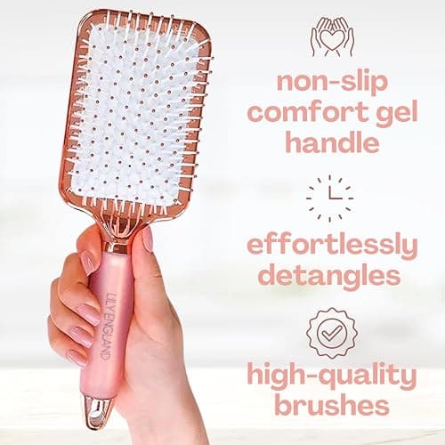 Lily England Paddle Hair Brush for Women with All Hair Types - Professional Hairbrush for Blow Drying, Detangling & Straightening - Smooth Brush with Gel Handle for Easy Grip, Rose Gold-White thumbnail 2