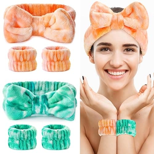 Wteehn 6pcs Headband and Wristband for Face Washing, Makeup Spa Skincare Headband, Skin Care Face Wash Headbands Wrist Bands Tools Set, for Women and Teen Girls Gifts thumbnail 7