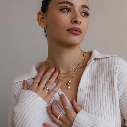 Amicon Gold/Silver Layered Necklaces for Women,Dainty 14k Gold Plated Stackable Choker Necklaces for Women,Trendy Layering Coin Chain Pendant Jewelry Set Gifts thumbnail 4