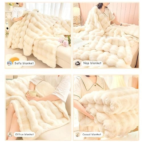 Lokfink The Bunny Blanket,Fluffy Warm Plush Thick Bubble Blanket for Bed Sofa Living Room, Soft Cozy Furry Blankets, Warm Fuzzy Comforter Throws for Bed Sofa (Green, 47 * 79in/1.2 * 2m) thumbnail 4
