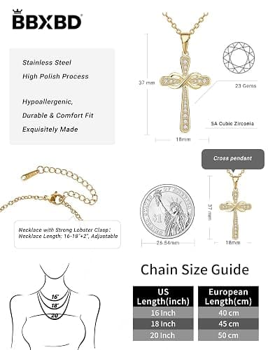 BBXBD Stainless steel Cubic Zirconia Cross Necklace for Women Pendant with Chain 16"/18"+2" Perfect Jewelry Gifts for Birthday Christmas Mothers Day Wedding thumbnail 3
