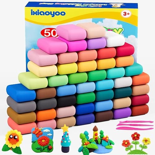Ixiaoyoo Air Dry Clay, 50 Colors Foam Modeling Clay for School Projects | Safe & Non-Toxic, Soft, Non-Sticky, DIY Model Crafts Kids Toys for Home Party Favors, Birthday Gifts for Aged 3–12 Boys Girls - Image 1