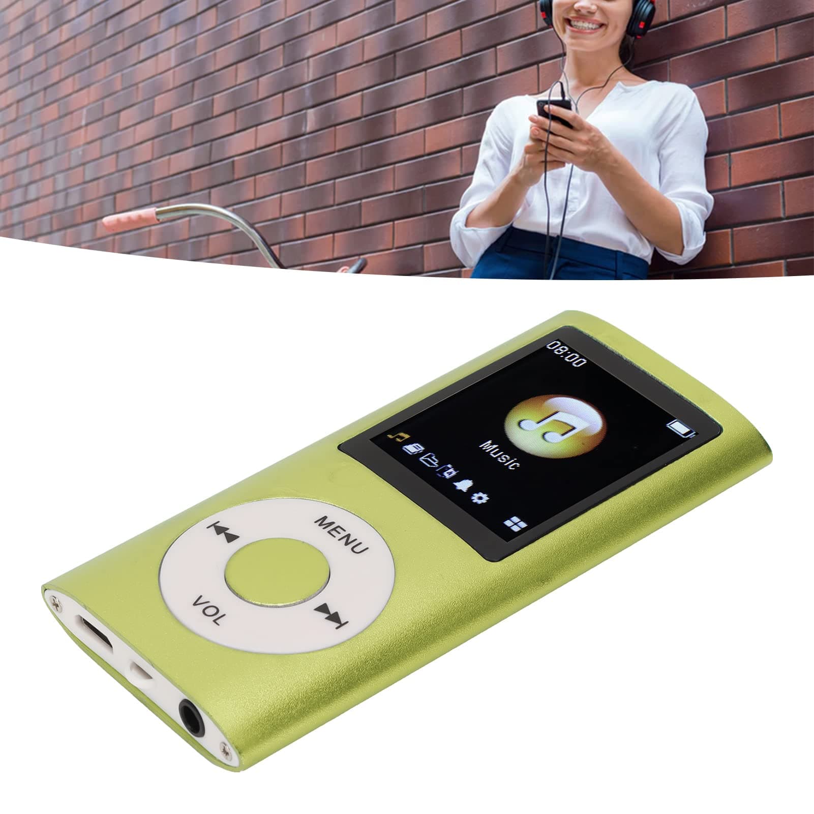 Bewinner MP3 Player with Bluetooth, 1.8 Inch Screen, HiFi Lossless Sound, Portable Digital Music Player Supports 64GB TF Card for Sports, Running (Earphones Included) (Green) thumbnail 7