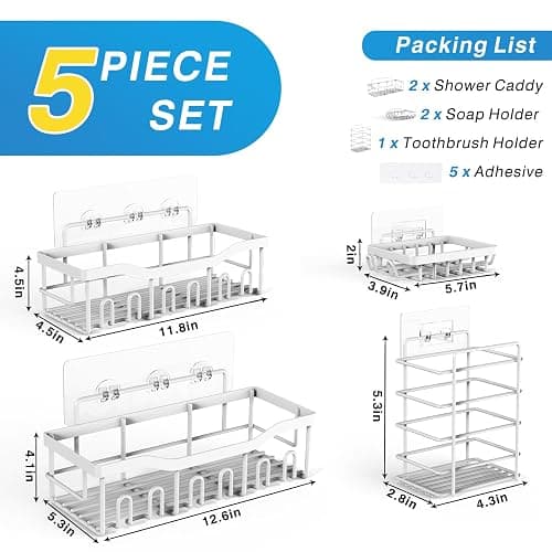 EUDELE 5-Pack Rustproof Stainless Steel Shower Caddy – No Drill Adhesive Bathroom Organizer with Large Capacity, Spacious Shower Shelves for Inside Shower, Kitchen & Home Decor Storage-XL Size thumbnail 2
