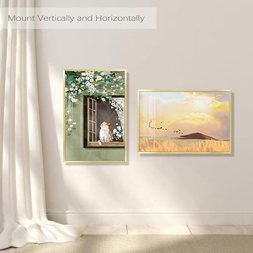 Golden State Art, 16x24 Picture Frame Set of 3, Gold Thin Border, Display Photo 12x18 with Mat or 16x24 Without Mat, Poster Frame for Wall Hanging Horizontal and Vertical thumbnail 7