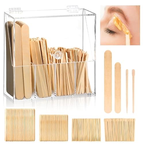 300 Pcs Wood Wax Applicator Kit 4 Style Wax Applicator Sticks with 4 Compartments Waxing Sticks Organizer Small Medium Large Waxing Applicators Waxing Sticks Assorted for Body Legs Face Nose Eyebrows - Image 1