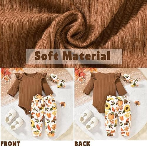 Aalizzwell Preemie Newborn Infant Baby Girls Clothes Ribbed Romper Bodysuit Pants Set Fall Winter Outfits thumbnail 5