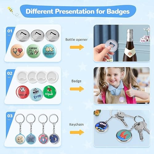 Badge Maker Button Machine Multiple Sizes DIY Pin Maker Badge Press Machine with 10 Bottle Opener, 10 Key Chain Suits, Molds & Round Paper Cutter DOYFAY (Violet, DC109P320) thumbnail 6
