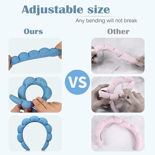 Spa Face Washing Headbands Set - 2 Terry Cloth Makeup Headbands, Combo Pack for Facial Skincare, Face Masks (Dark Blue + Light Blue) thumbnail 4