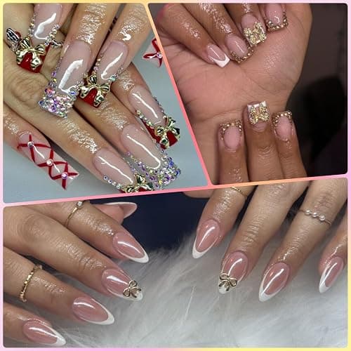 OPMADM 135 Pcs Bow Nail Charms 5 Styles Metal Bow Charms for Nails Gold Silver and White Gold thumbnail 5