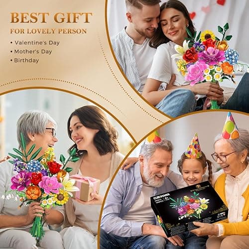 CUBIMANA Flower Bouquet Building Set, 1043 PCS Bouquet Botanicals Collection Gift for Valentine's Day for Her and Him, 15 Artificial Flowers Building Blocks Home Plant Decor for Adults Women Birthday thumbnail 8