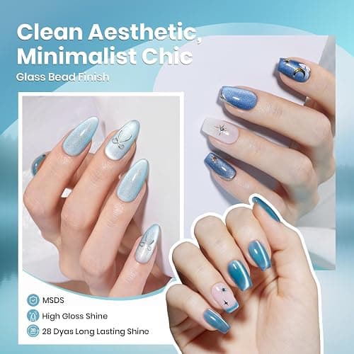 beetles Gel Polish Moonlit Mist Cat Eye Gel Nail Polish Set - 6 Colors Blue Glitter Fall Gel Nail Kit, Jelly Sheer Magnetic Shine Soak Off UV Gel for Salon DIY Manicure Gift for Women thumbnail 4