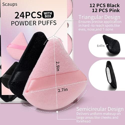 Scaups 24Pcs Black and Pink Powder Puff, Triangle Powder Puffs, Powder Puffs for Makeup and Cosmetic Foundation thumbnail 2
