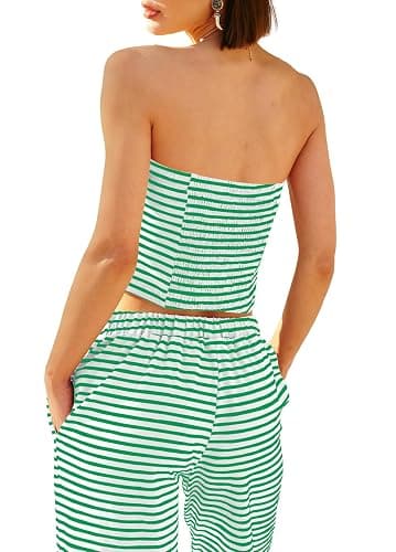 Panadila Womens Striped Two Piece Sets Summer Lounge Outfits Sailor Tube Top and Pants Matching Set Beach Vacation Travel Y2k thumbnail 3