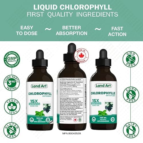 Liquid Chlorophyll Drops Mint 15X Concentrated 100ml - Detox - Alkaline - Natural Body Deodorant - Antioxidant - Cold Extracted from Non-GMO Alfalfa - Made in Canada thumbnail 6