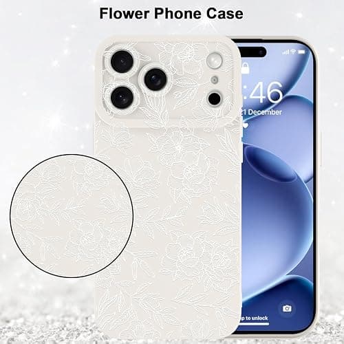 MZELQ for iPhone 17 Pro Case 2025, Silicone Floral Flower Rose Cute Pattern, Camera Protection Soft Slim Phone Cover for Girls Women -White thumbnail 5