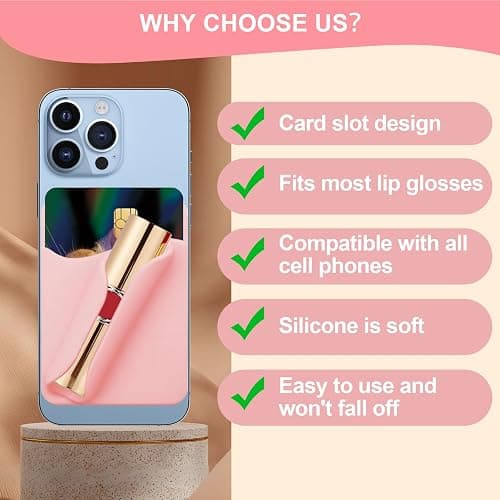 loooghom Phone Case Lip Gloss Holder,Silicone Lip Holder with Card Holder,Self-Adhesive Lip Holder Suitable for iPhone and Android(Pale Pink) thumbnail 5