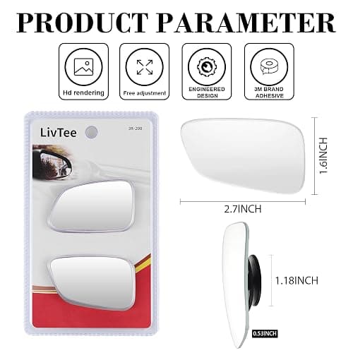 LivTee Blind Spot Car Mirror, HD Glass Frameless Convex Side Mirror Blindspot, Wide Angle Rear View Mirrors for SUVs, Trucks and RVs - Car Accessories thumbnail 4