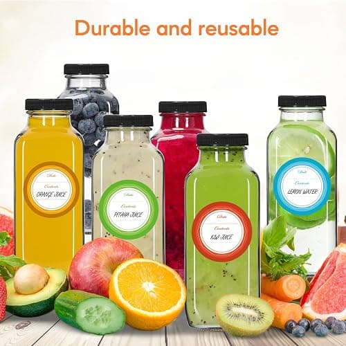 STARSIDE 12 oz Glass Juice Bottles with Lids 6 Pack - Square Reusable Drinking Jars for Juicing, Milk, Kombucha - Includes 1 Bottle Brush, 6 Colored Labels thumbnail 8