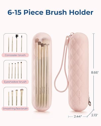 BAGSMART Makeup Brush Holder Bag, Travel Small Makeup Bag for Purse, Make Up Brush Bag Case Cosmetic Bag, Silicone Soft Portable Face Brushes Travel Essentials Organizer Holder, Pink thumbnail 5