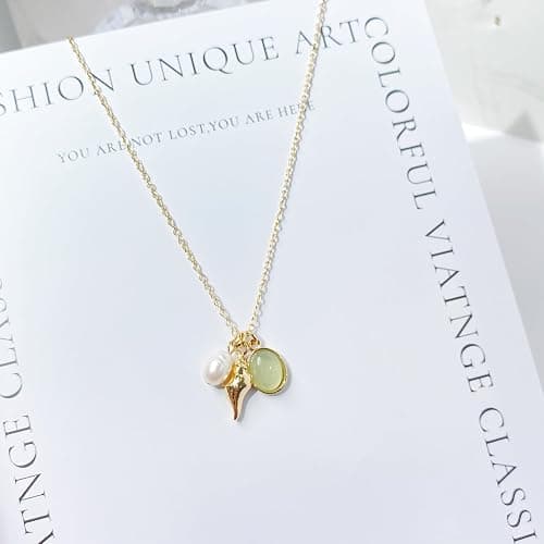Cliory Adjustable Pearl Necklaces 14k Gold Plated Necklace Natural Pearl Shell Necklace Waterproof Pendant Jewelry for Women and Gift thumbnail 6