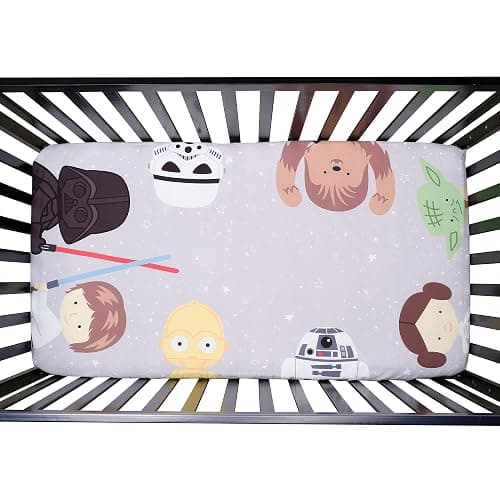 Lambs & Ivy Star Wars Galaxy Cotton Fitted Crib Sheet - Yoda/Darth Vader/R2D2 - Image 1