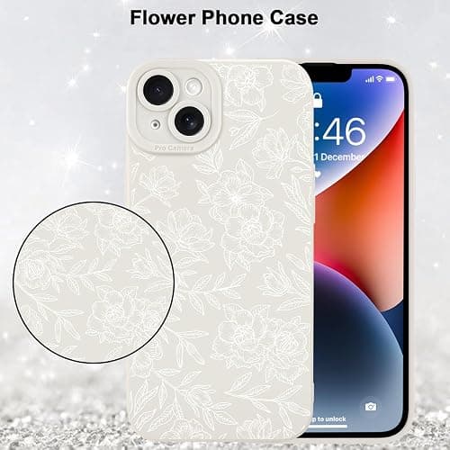 MZELQ for iPhone 14 Case, Silicone Floral Flower Rose Cute Pattern, Camera Protection Soft Slim Phone Cover for Girls Women -White thumbnail 5