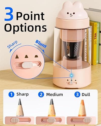Zmol Electric Pencil Sharpener, Pink Bunny Pencil Sharpener for Colored Pencils, Auto in & Out，Fully Automatic Rechargeable Pencil Sharpeners for No.2/Colored Pencils(6-8mm), Classroom/Office/Home thumbnail 3