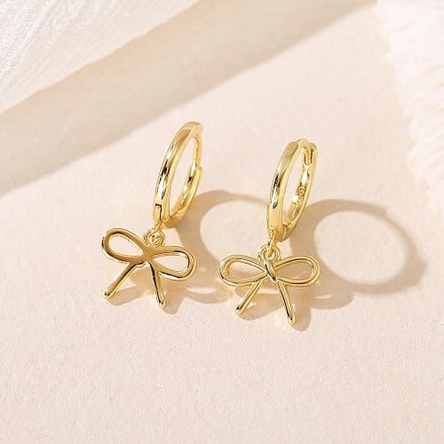 Bow Earrings for Women Pearl Bow Hoop Earrings Gold Silver Drop Dangle Earrings Trendy Bow Pearl Jewelry for Wedding Party thumbnail 4
