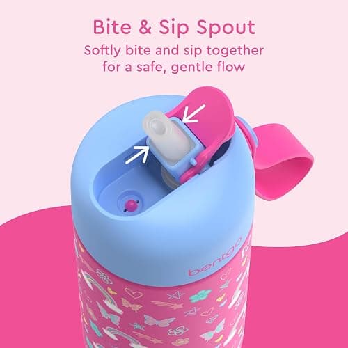 Bentgo® Kids Stainless Steel Insulated Water Bottle - Leak-Proof; Keeps Cool for 12 Hours; Durable, BPA-Free, Dishwasher Safe 14 oz. Cup for Ages 3+ for School/Sports/Daycare (Rainbows & Butterflies) thumbnail 5