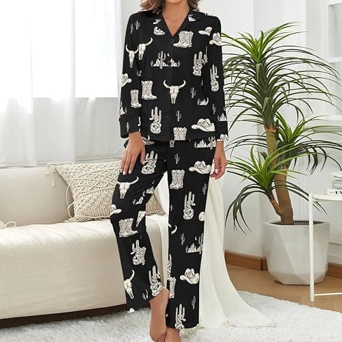 MEIKKO Flat Stylish Mahjong Women's Long-Sleeve Shirt And Full-Length Bottom Pajama Set thumbnail 2