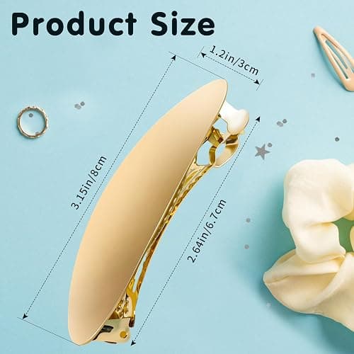 Barrettes For Women - 3inch Oval Vintage Metal Hair Clip - Gold Hair Barrette For Long Thick Hair - Prom & Formal Events thumbnail 2