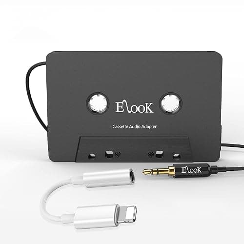 Elook Car Cassette Aux Adapter Kit,with 3.5 mm Headphone Jack Adapter,Black | for Phone, MP3 etc - Image 1