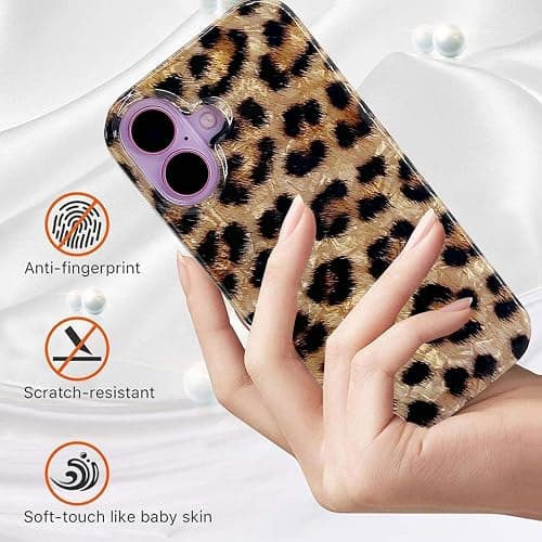 J.west Compatible with iPhone 16 Case 6.1", Classic Soft Sparkly Leopard Print Pearly Thinfoil Animal Design Women Girl Protective Cover Phone Case for 16 Brown Cheetah thumbnail 7