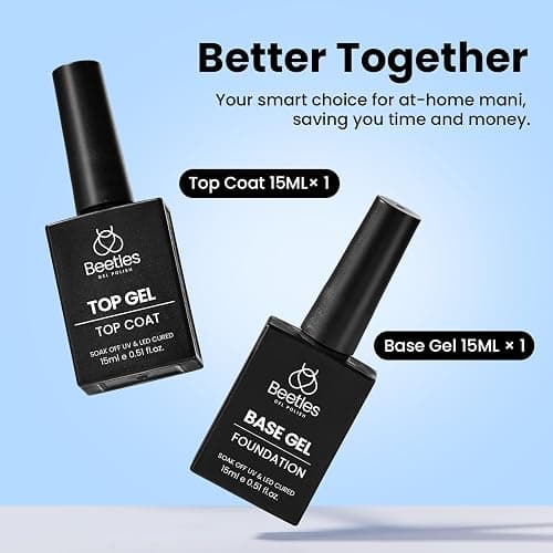 Beetles No Wipe Gel Top Coat and Base Coat Set for Gel Nail Polish | 2Pcs 15ml Super Shiny and Long Lasting Soak Off UV/LED Lamp Nail Art Design Gift thumbnail 5