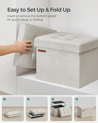 Storage Ottoman, Foldable Small Ottoman Foot Rest, 12.2 x 16.1 Inches Foot Stool, OAD up to 286 lb, for Living Room, Bedroom, Dorm, Cream White ULSF200W01 thumbnail 7